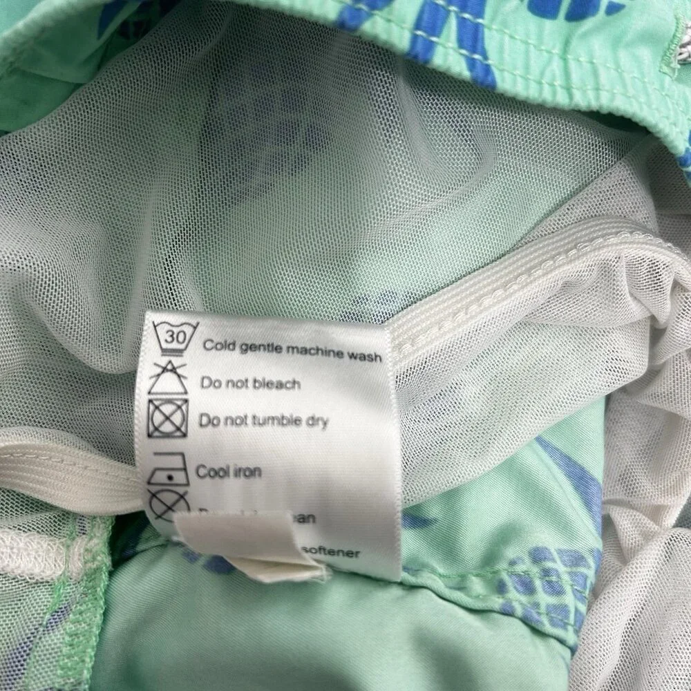 Tom Teddy Swim Trunks Green Blue Pineapple Print Liner Pockets‎ Stretch Summer M
